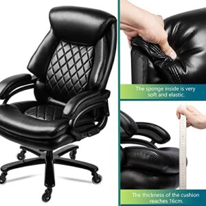 400lbs Big and Tall Office Chair Wide Spring Seat Executive Office Chair Back Support Home Office Desk Chair for Heavy People Computer PU Leather Chair with Heavy Duty Casters 360 Swivel Chair (Black)