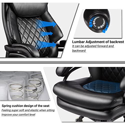 400lbs Big and Tall Office Chair Wide Spring Seat Executive Office Chair Back Support Home Office Desk Chair for Heavy People Computer PU Leather Chair with Heavy Duty Casters 360 Swivel Chair (Black)