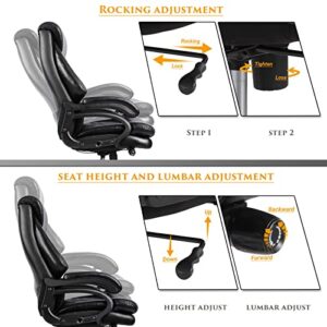 400lbs Big and Tall Office Chair Wide Spring Seat Executive Office Chair Back Support Home Office Desk Chair for Heavy People Computer PU Leather Chair with Heavy Duty Casters 360 Swivel Chair (Black)