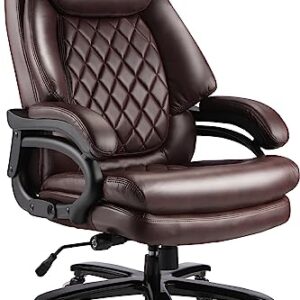 400lbs Big and Tall Office Chair Wide Spring Seat Executive Office Chair Back Support Home Office Desk Chair for Heavy People Computer PU Leather Chair with Heavy Duty Casters 360 Swivel Chair (Brown)