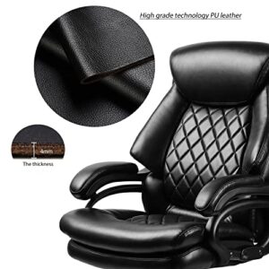 400lbs Big and Tall Office Chair Wide Spring Seat Executive Office Chair Back Support Home Office Desk Chair for Heavy People Computer PU Leather Chair with Heavy Duty Casters 360 Swivel Chair (Black)