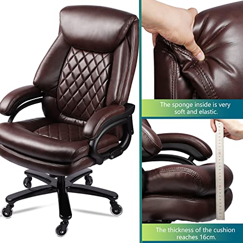 400lbs Big and Tall Office Chair Wide Spring Seat Executive Office Chair Back Support Home Office Desk Chair for Heavy People Computer PU Leather Chair with Heavy Duty Casters 360 Swivel Chair (Brown)