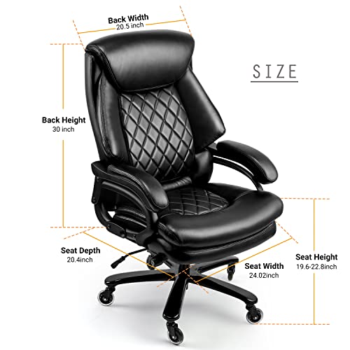 400lbs Big and Tall Office Chair Wide Spring Seat Executive Office Chair Back Support Home Office Desk Chair for Heavy People Computer PU Leather Chair with Heavy Duty Casters 360 Swivel Chair (Black)