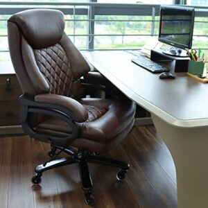 400lbs Big and Tall Office Chair Wide Spring Seat Executive Office Chair Back Support Home Office Desk Chair for Heavy People Computer PU Leather Chair with Heavy Duty Casters 360 Swivel Chair (Brown)