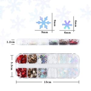 12 Grids Snowflake Nail Art Glitter Sequins 3D White Snowflakes Nail Sequins Winter Christmas Sequins Nail Decorations Snowflake Nail Art Stickers Decals Design Nail Art Supplies for Women Girls DIY