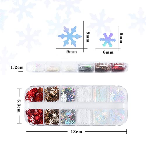 12 Grids Snowflake Nail Art Glitter Sequins 3D White Snowflakes Nail Sequins Winter Christmas Sequins Nail Decorations Snowflake Nail Art Stickers Decals Design Nail Art Supplies for Women Girls DIY