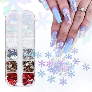 12 Grids Snowflake Nail Art Glitter Sequins 3D White Snowflakes Nail Sequins Winter Christmas Sequins Nail Decorations Snowflake Nail Art Stickers Decals Design Nail Art Supplies for Women Girls DIY