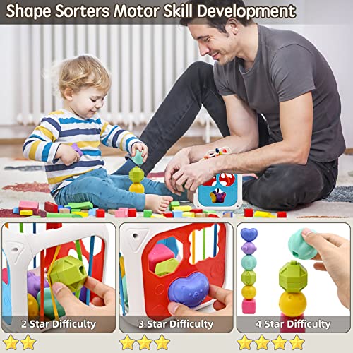 AiTuiTui Baby Toys 12-18 Months, Sensory Montessori Toys for 1 2 Year Old Boy Girl Gifts, 7 in 1 Multifunction Educational Toys with Shape Sorter, Stacking Blocks for Toddlers Birthday Gifts