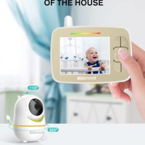 Kidsneed Baby Monitor, 3.5" Screen Video Baby Monitor with Camera and Audio, Remote Pan-Tilt-Zoom, Night Vision, VOX Mode, Temperature Monitoring, Lullabies, 2-Way Talk, 960ft Range