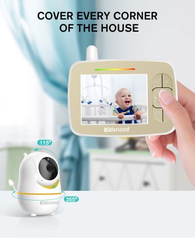 Kidsneed Baby Monitor, 3.5" Screen Video Baby Monitor with Camera and Audio, Remote Pan-Tilt-Zoom, Night Vision, VOX Mode, Temperature Monitoring, Lullabies, 2-Way Talk, 960ft Range