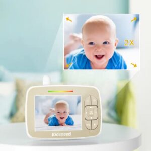 Kidsneed Baby Monitor, 3.5" Screen Video Baby Monitor with Camera and Audio, Remote Pan-Tilt-Zoom, Night Vision, VOX Mode, Temperature Monitoring, Lullabies, 2-Way Talk, 960ft Range