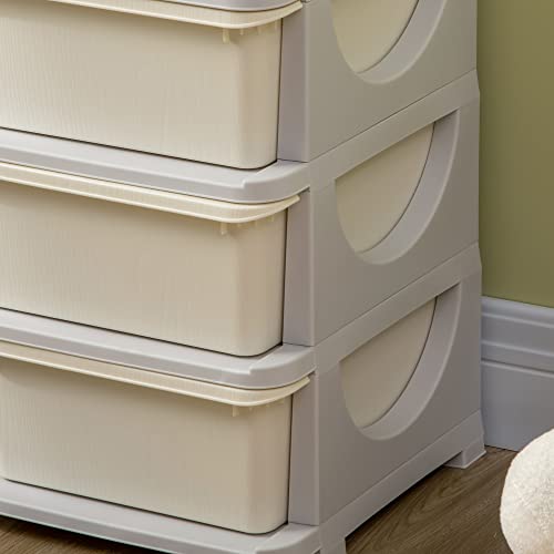 Qaba 3 Tier Kids Storage Unit, 6 Drawer Chest Toy Organizer Plastic Bins for Kids Bedroom Nursery Kindergarten Living Room for Boys Girls Toddlers, Cream