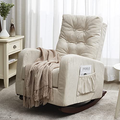 Deolme Velvet Rocking Chair, Upholstered Glider Rocker Accent Chair, Modern Armchair with High Back for Nursery, Comfy Side Chair for Living Room, Bedroom (Beige)