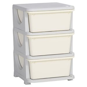 qaba 3 tier kids storage unit dresser tower with drawers chest toy organizer for bedroom nursery kindergarten living room for boys girls toddlers, cream white