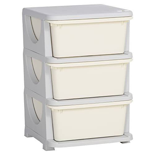 Qaba 3 Tier Kids Storage Unit Dresser Tower with Drawers Chest Toy Organizer for Bedroom Nursery Kindergarten Living Room for Boys Girls Toddlers, Cream White