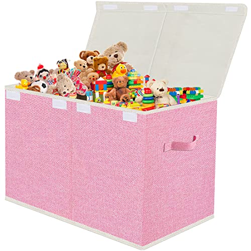 VERONLY Large Toy Box for Girls,Toy Chest for Kids -Collapsible Toy Storage Organizer with Lid Toy Bin Storage Organizer for Nursery, Playroom, Bedroom, Closet, Living Room, Kindergarten (Pink)