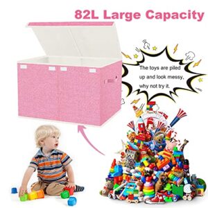 VERONLY Large Toy Box for Girls,Toy Chest for Kids -Collapsible Toy Storage Organizer with Lid Toy Bin Storage Organizer for Nursery, Playroom, Bedroom, Closet, Living Room, Kindergarten (Pink)