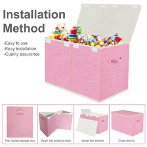 VERONLY Large Toy Box for Girls,Toy Chest for Kids -Collapsible Toy Storage Organizer with Lid Toy Bin Storage Organizer for Nursery, Playroom, Bedroom, Closet, Living Room, Kindergarten (Pink)