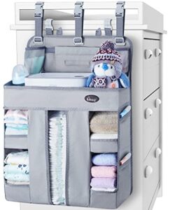 hhz xl hanging diaper caddy organizer –sturdy and durable baby organizer – diaper stacker for changing table, crib, playard or wall & nursery organization – newborn baby essentials (grey new)