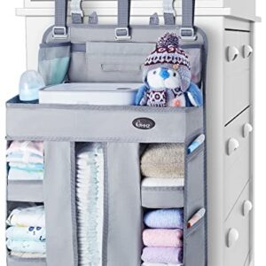 HHZ XL Hanging Diaper Caddy Organizer –Sturdy and Durable Baby Organizer – Diaper Stacker for Changing Table, Crib, Playard or Wall & Nursery Organization – Newborn Baby Essentials (Grey New)