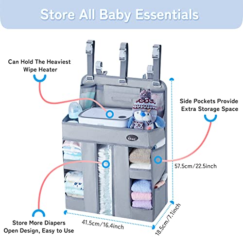 HHZ XL Hanging Diaper Caddy Organizer –Sturdy and Durable Baby Organizer – Diaper Stacker for Changing Table, Crib, Playard or Wall & Nursery Organization – Newborn Baby Essentials (Grey New)