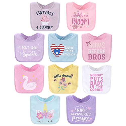 The Peanutshell Terry Bib Set for Baby Girls | 10 pack for Feeding, Teething, & Drooling | Pastel Girl