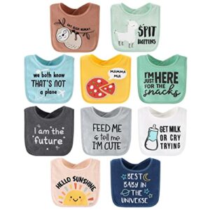 the peanutshell terry baby bib set for boys or girls | unisex 10 pack for feeding, teething, or drooling | hello sunshine