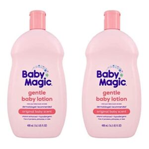 baby magic gentle baby lotion, vitamins & aloe, free of parabens, phthalates, sulfates and dyes, camellia oil & marshmallow root original scent, 16.5 fl oz (pack of 2)