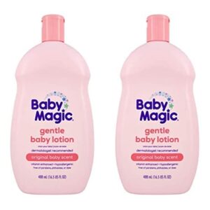 Baby Magic Gentle Baby Lotion, Vitamins & Aloe, Free of Parabens, Phthalates, Sulfates and Dyes, Camellia Oil & Marshmallow Root Original Scent, 16.5 Fl Oz (Pack of 2)