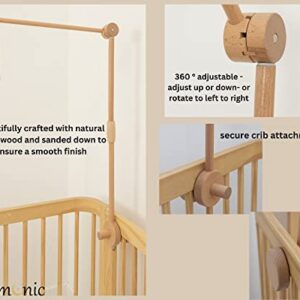 Adjustable Wooden Crib Mobile Arm - 31 inch Baby Mobile Hanger - Made of Beechwood + Strong Silicone Gasket for Secure Crib Attachment - EmmnNic