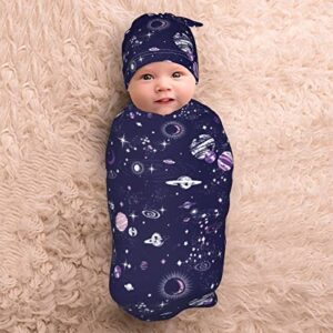 Space Galaxy Constellation Purple Newborn Swaddle Blankets Hat Sets Soft Stretchy Christan Baby Stuff Receiving Blanket Gifts for Infant Baby Boy Girl