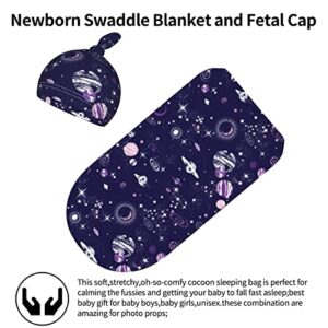 Space Galaxy Constellation Purple Newborn Swaddle Blankets Hat Sets Soft Stretchy Christan Baby Stuff Receiving Blanket Gifts for Infant Baby Boy Girl