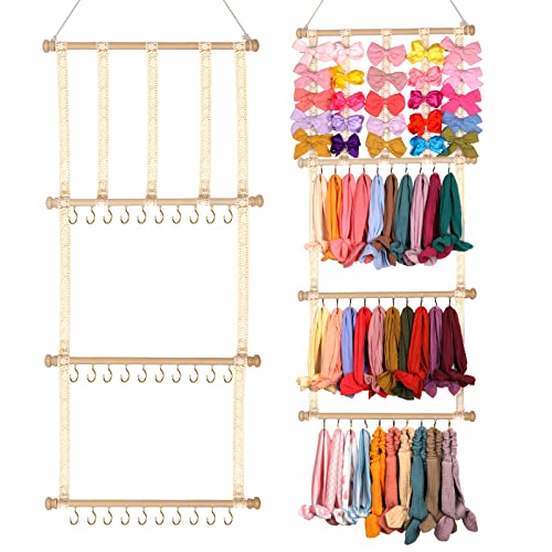 Subesty Hair Bows Holder Organizer for Girls Hair Bows, 30 Hooks Baby Headband Hair Accessories Organizer Storage Newborn Bow Holder for Wall, Room, Door or Closet