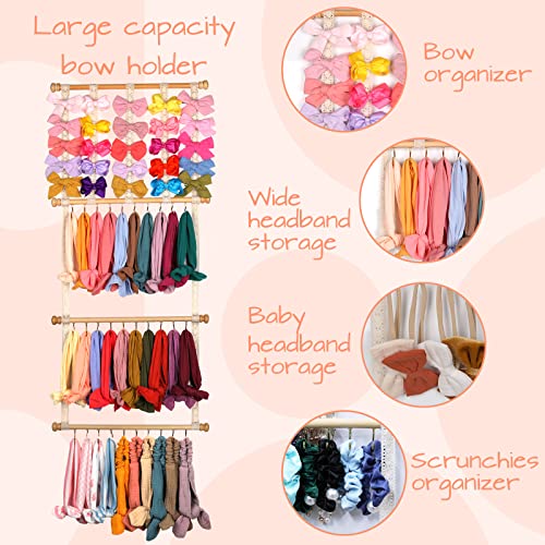 Subesty Hair Bows Holder Organizer for Girls Hair Bows, 30 Hooks Baby Headband Hair Accessories Organizer Storage Newborn Bow Holder for Wall, Room, Door or Closet