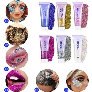 Face Glitter Gel,Pink Body Glitter Gel,Chunky Glitter for Face Body Hair Nails Eyeshadow Holographic Cosmetic,Festival Glitter Makeup,50ml (#03 Pink ,2PCS)