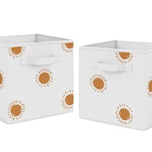 Sweet Jojo Designs Orange and White Boho Sun Foldable Fabric Storage Cube Bins Organizer Toys Baby Pumpkin Orange Retro Bohemian Celestial Sunshine Outdoors Nature Minimalist Gender Neutral - Set of 2