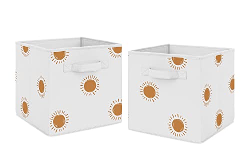 Sweet Jojo Designs Orange and White Boho Sun Foldable Fabric Storage Cube Bins Organizer Toys Baby Pumpkin Orange Retro Bohemian Celestial Sunshine Outdoors Nature Minimalist Gender Neutral - Set of 2