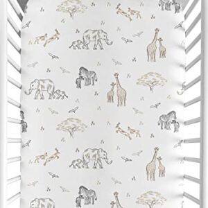 Sweet Jojo Designs Jungle Safari Animals Boy Girl Fitted Crib Sheet Baby Toddler Nursery Brown Taupe Black and White Gender Neutral Animal Elephant Giraffe Wildlife Adventure Zebra Elephants Serengeti