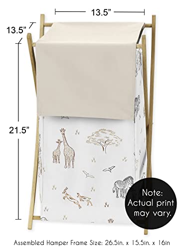 Sweet Jojo Designs Jungle Safari Animals Baby Kid Clothes Laundry Hamper - Tan Beige Brown Taupe Black and White Gender Neutral Animal Elephant Giraffe Wildlife Adventure Zebra Elephants for Serengeti