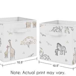 Sweet Jojo Designs Jungle Safari Animals Foldable Fabric Storage Cube Bins Boxes Organizer Toys Baby Taupe Black and White Gender Neutral Elephant Giraffe Wildlife Adventure Zebra Serengeti - Set of 2