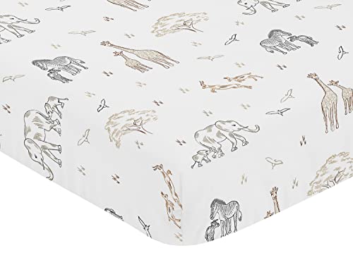 Sweet Jojo Designs Jungle Safari Animals Boy Girl Fitted Crib Sheet Baby Toddler Nursery Brown Taupe Black and White Gender Neutral Animal Elephant Giraffe Wildlife Adventure Zebra Elephants Serengeti