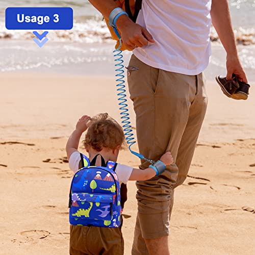 Accmor Toddler Harness Backpack Leash, Baby Dinosaur Backpacks with Anti Lost Wrist Link, Cute Mini Child Harnesses Leashes for Walking, Keep Kids Close Back Pack Rope Tether Rein for Boys Girls(Blue)