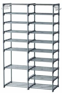 tribesigns shoe rack organizer, 36-44 pairs shoe storage shelf, 10 tiers shoe stand, shoe rack for closet, boot organizer with 2 hooks, stackable shoe tower