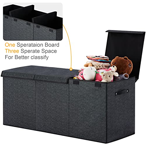 YOUDENOVA Toy Box Chest Storage Organizer, Extra Large kids Toy Box, 40 Inch Collapsible Toy Bin for Boys Girls, Toy Chest with Double Flip-Top Lid for Nursery, Playroom, Closet (Black)