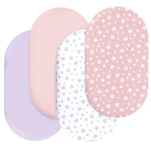 bassinet sheets set 4 pack for baby girl, universal fit for oval, hourglass and rectangular mattress, pink