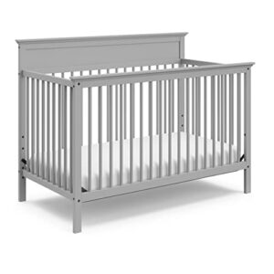storkcraft carmel 5-in-1 convertible crib (pebble gray) - converts from baby crib to toddler bed, daybed and full-size bed, fits standard full-size crib mattress, adjustable mattress support base