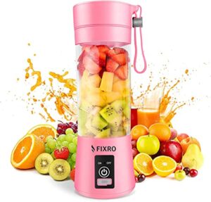 portable blender, personal blender for smoothies and shakes, mini fruit juicer cup blender, kitchen personal size blender with usb rechargeable, 380ml traveling fruit juice, veggie, milk 6-3d blades (pink)