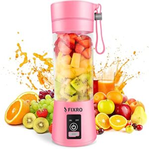 Portable Blender, Personal Blender for Smoothies and Shakes, Mini Fruit Juicer Cup Blender, Kitchen Personal Size Blender with USB Rechargeable, 380ml Traveling Fruit Juice, Veggie, Milk 6-3D Blades (Pink)