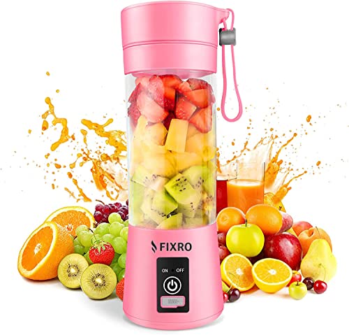 Portable Blender, Personal Blender for Smoothies and Shakes, Mini Fruit Juicer Cup Blender, Kitchen Personal Size Blender with USB Rechargeable, 380ml Traveling Fruit Juice, Veggie, Milk 6-3D Blades (Pink)