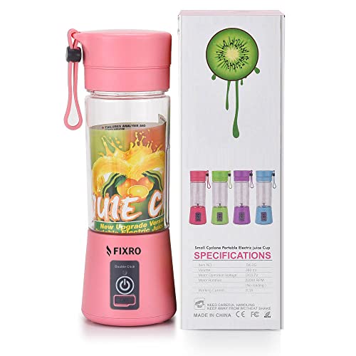 Portable Blender, Personal Blender for Smoothies and Shakes, Mini Fruit Juicer Cup Blender, Kitchen Personal Size Blender with USB Rechargeable, 380ml Traveling Fruit Juice, Veggie, Milk 6-3D Blades (Pink)